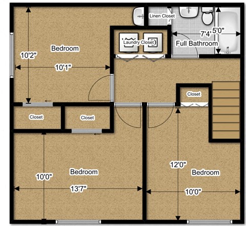 Floor plan for 3 beds, 1.5 baths, 1050 sqft